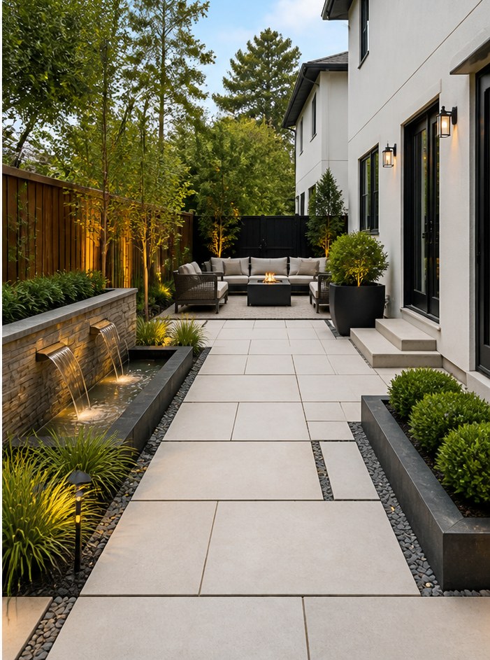 Clean luxury backyard landscape