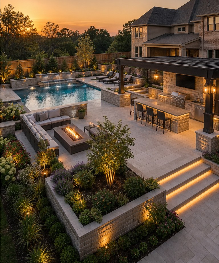 Luxury outdoor living space built by Southern Landscape & Construction Co.