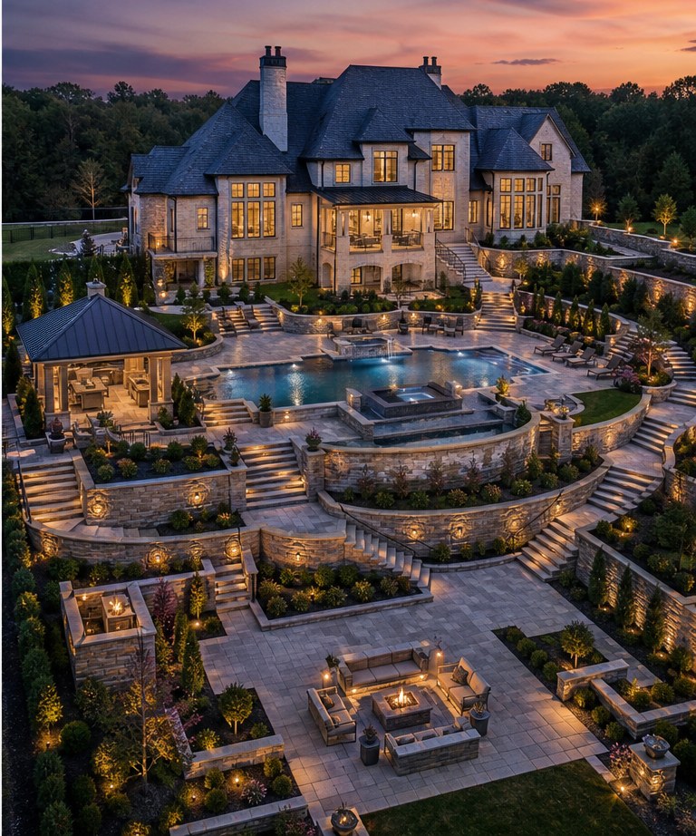 Estate backyard after landscaping