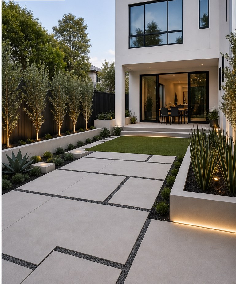 Modern backyard after hardscape renovation